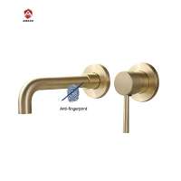 brass brush gold 2 hole wall mount basin mixer taps faucet