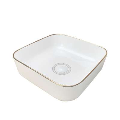 Solid Surface Table Top Golden Color Ceramic Art Basin Square Hand Wash Basins