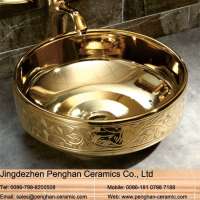 Jingdezhen modern vanity art ceramic golden wash basins