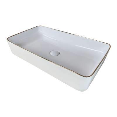 2020 Hot Selling Rectangle Lavatory Art Designs White And  Rose Gold Wash Basin