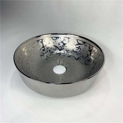 Newly Design Round Electroplated Silver Art Basin Counter Hand Sink Bathroom