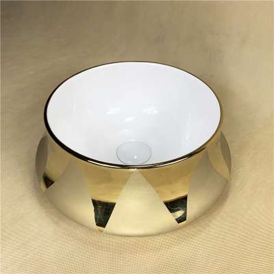 mini bathroom smooth gold colour sink round ceramic wash hand basin for sale