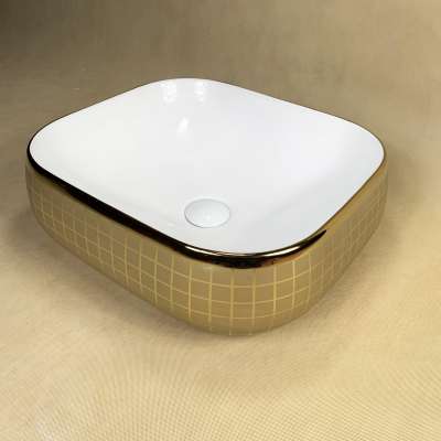 High Quality Ceramic Countertop Dining Room Hand Gold Bathroom Sink Wash Basin