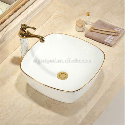 China Wholesale Golden Table Top Porcelain Washroom Art Wash Basin