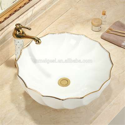 New Design Gold Sink Bathroom Luxury Rose Ceramic Living Room Wash Basin