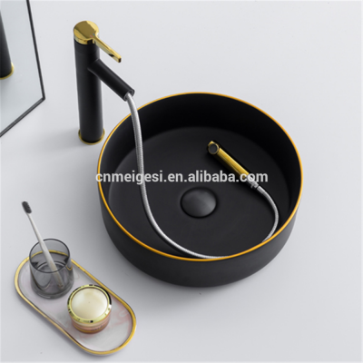 Wholesale matt Black Gold Table Bathroom Sanitary Low Price Sink Basin