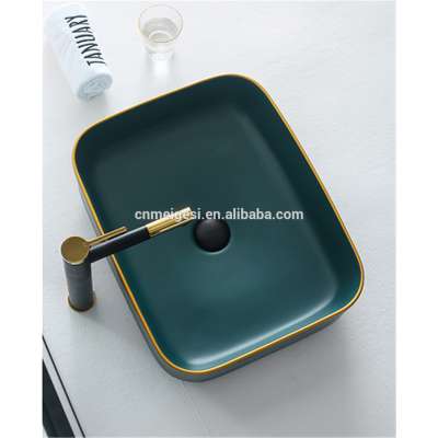 Cheap Price Ceramic Sink Handmade Martt Gold Green Color Wash Basin