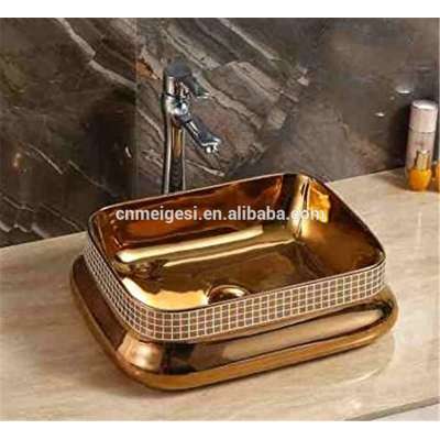 New Electronic Plating Bathroom Rose Gold Color Art Basin Rectangular