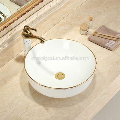 Wholesale Countertop Bathroom Golden Color Washing Round Ceramic Wash Basin