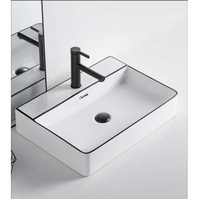 New Design Ceramic Wall Hung Black Side Bathroom Basin For Bathrooms