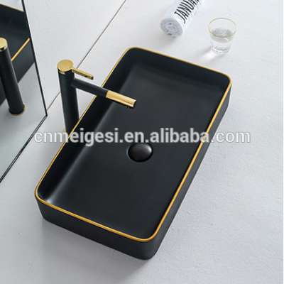 China Wholesale Matt Black Gold Counter Rectangle Wash Hand Basins Sink