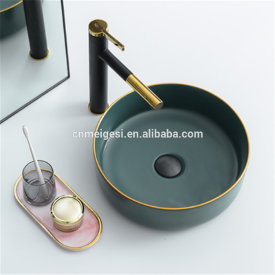 professional art ceramic matte green wash basin countertop sink