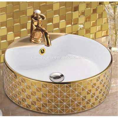 New Popular Single Hole Round Gold Color Designs Bathroom Ceramic Wash Basin