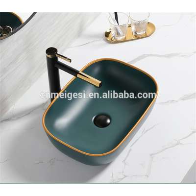 New Design Green Gold Ceramic Small Wash Lavatory Basin Ceramic