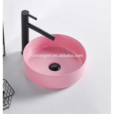 Reasonable Price Luxury Matt Pink Wash Basin Round Ceramic Vessel Sink