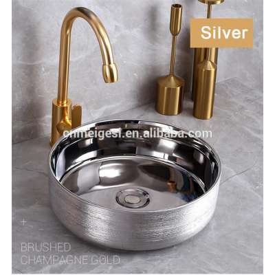 Wholesale Round Silver Washbasin Sink Bathroom Ceramic Wash Basin Art