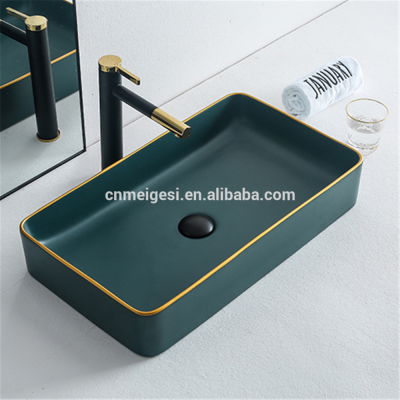 Low Price Bathroom Sink Matt Green Table Top Ceramic Art Wash Basin