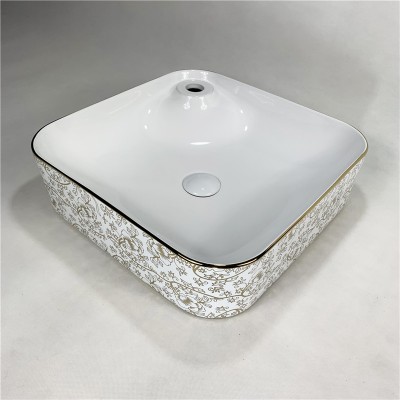 Best Price Ceramic Gold Color Hand Basins Classic Design Above Counter Modern Art Basin