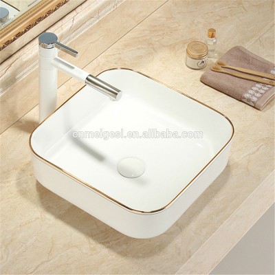 New Arrived Art Sink Gold Side Ceramic Above Counter Bathroom Wash Basin Set