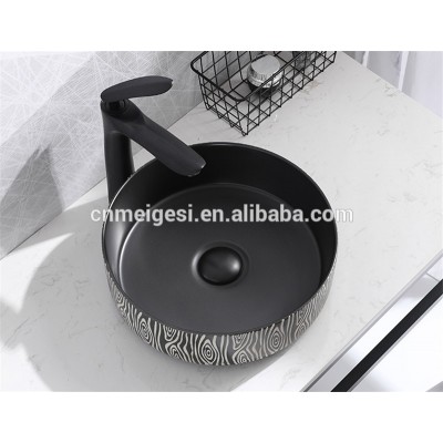 Newly Designs Small Bathroom Round Wash Art Basin Sink Black Ceramic